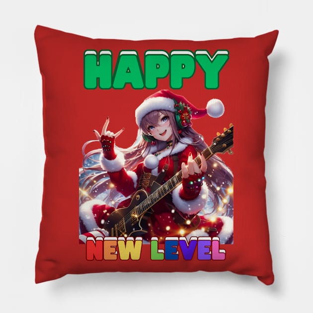 Kawaii, Charming Anime Girl Christmas Design, Happy New Level | Catsie Cat Pillow by Catsie Cat