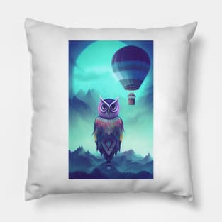 Blue Hot Air Balloon & Owl Pillow