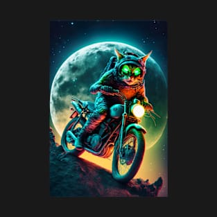 Cyber Cat Riding Dirt Bike T-Shirt