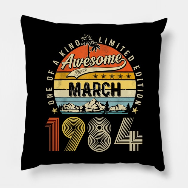 Awesome Since March 1984 Vintage 39th Birthday Pillow by Brodrick Arlette Store