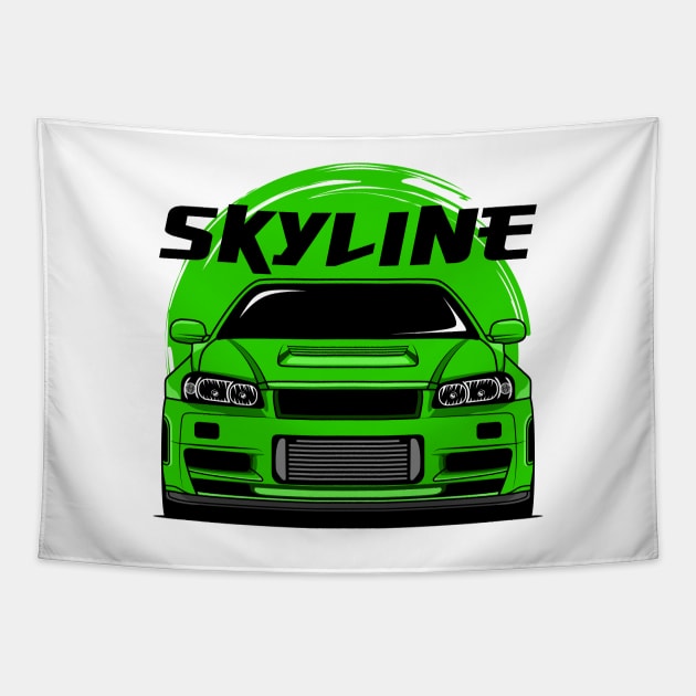 Green Skyline R34 Tapestry by GoldenTuners