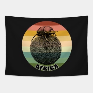 Dung Beetle on top of Dung Ball against Vintage Retro Africa Sunset Tapestry