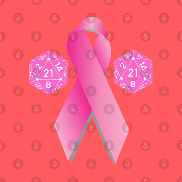 Pink D21 Dice And Pink Cancer Ribbon by AgelessGames