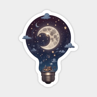 Night Sky Lightbulb: Moon & Stars Illustration Magnet