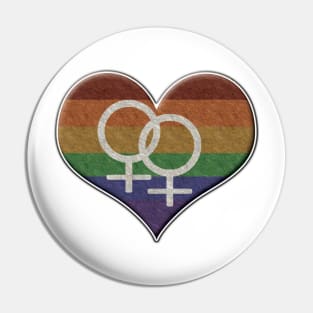 Large Lesbian Pride Rainbow Colored Heart with Female Gender Symbols Pin