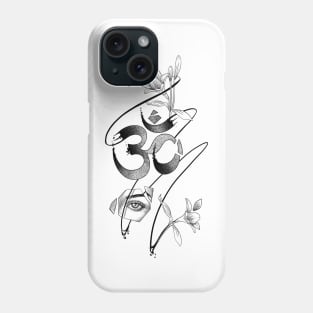 Aum symbol of Hinduism. Om Design, Mystical Sign with Flowers. Phone Case