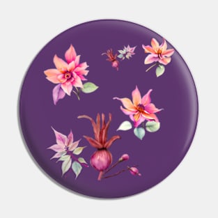 Pink orange flowers in watercolor Pin