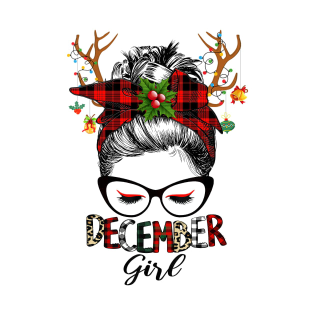 Disover Reindeer Messy Bun December Girl Christmas December Birthday T-Shirt