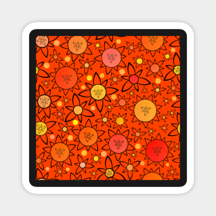 Flower Suns Warm on Dark Red Orange Repeat 5748 Magnet