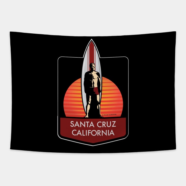 Santa Cruz Logo Surfer Statue Tapestry by PauHanaDesign