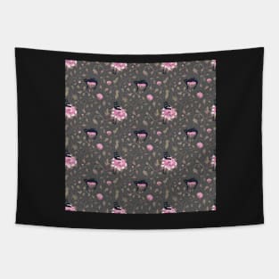 Black cats on a flower wall Tapestry