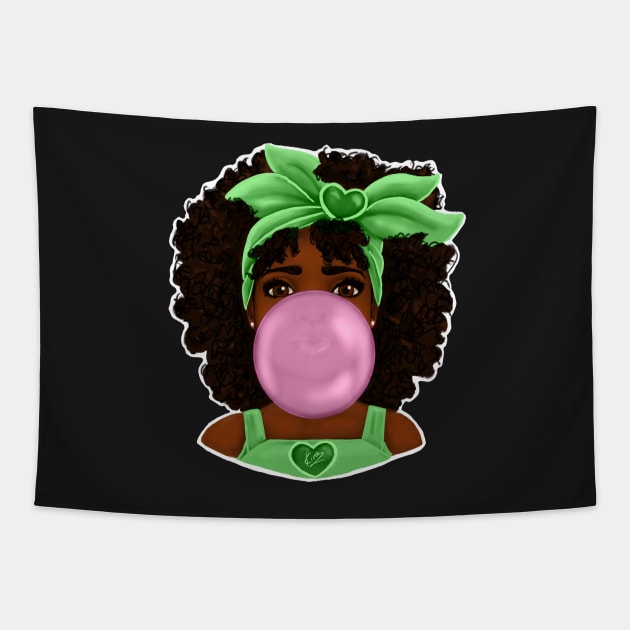 Green Bubble Gum | Pretty Black Girl Art Design Tapestry by kiraJ