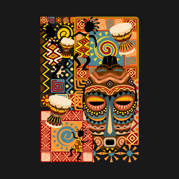 African Masks and Tribal Elements Decorative Pattern by BluedarkArt