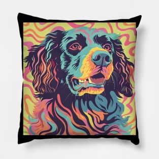 70s Curly-coated Retriever Vibes: Pastel Pup Parade Pillow