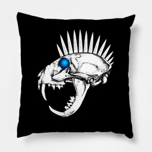 Cat Skull with Spiked Mohawk and Blue, Glowing Eye Pillow