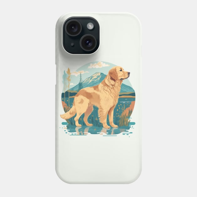 Golden Retriever in Mountain Scene Phone Case by Star Scrunch