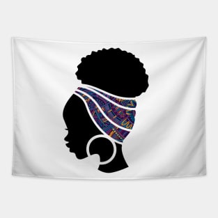 Afro Hair Woman with African Pattern Headwrap Tapestry