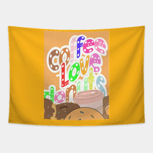 Coffee love donuts, colorful letters with white dots for coffee and sweets lovers Tapestry by PopArtyParty