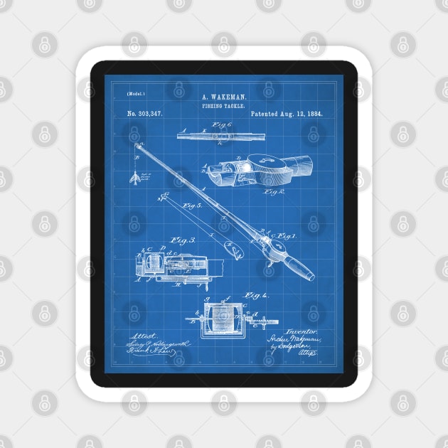 Fishing Rod Patent - Fishing Art - Blueprint Magnet by patentpress