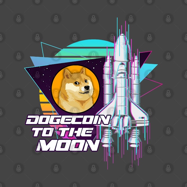 Dogecoin to the Moon Digital Crypto BTC Retro Spaceship by TheBeardComic