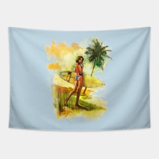 Surfer on the Beach Tapestry