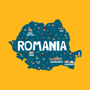 Romania Illustrated Map T-Shirt