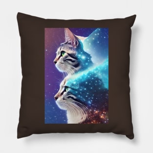 Galaxy Cat Double Exposure - Modern Digital Art Pillow