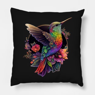 Tropical Hummingbird with Flowers Pillow