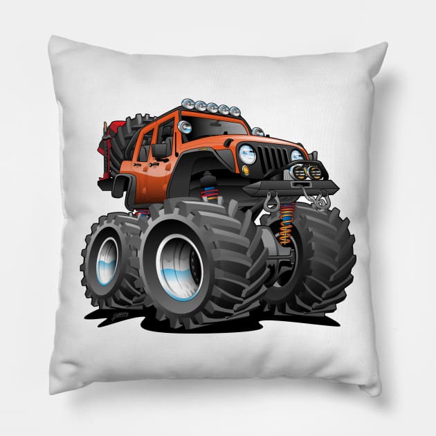 Off road 4x4 orange jeeper cartoon Pillow by hobrath