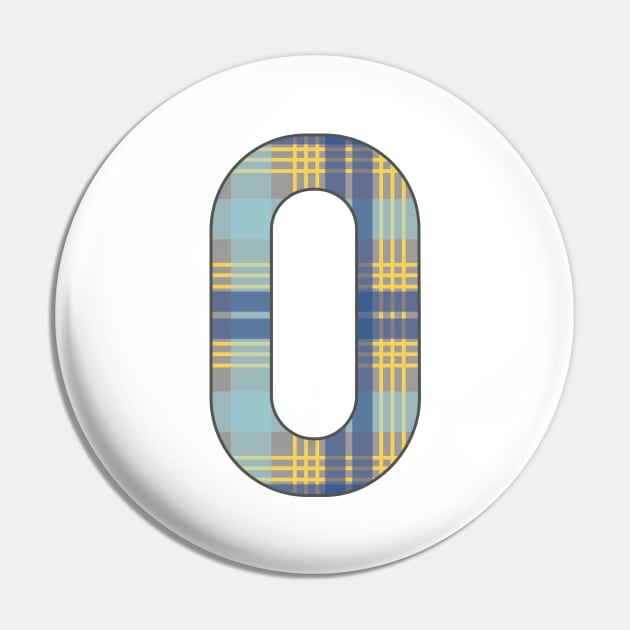 Monogram Letter O, Blue, Yellow and Grey Scottish Tartan Style Typography Design Pin by MacPean