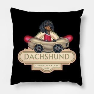 Dachshund Custom Car Shop Pillow