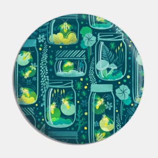 Glowing in the moss // pattern // teal background jars with lightning fireflies bugs quirky whimsical and bioluminescence lampyridae beetles Pin