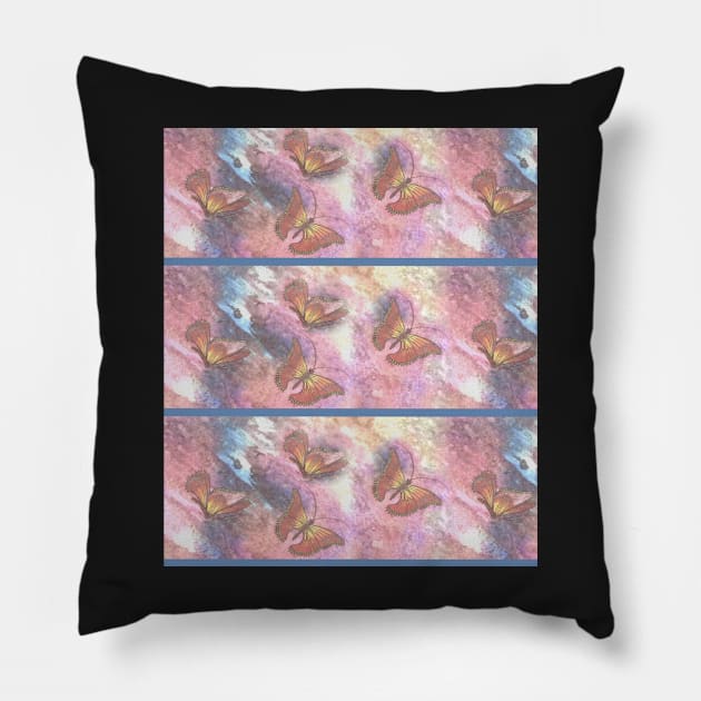 Two-Tone Striped Pastel Monarchs Pillow by ArtByMark1