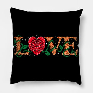 Love Tattoo Art Lettering with Rose Pillow