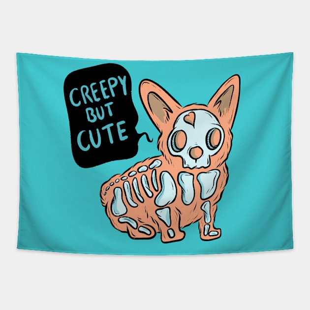 Creepy but cute corgi Tapestry by Jess Adams