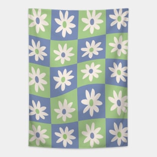 Abstract flowers art, Checkered pattern, Flower market, Indie, Cottagecore decor, Cute floral art, Fun art, Retro Tapestry