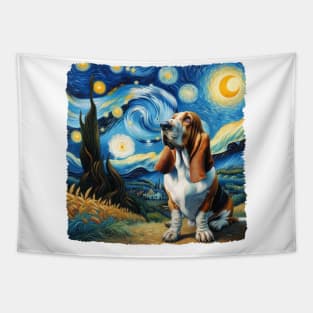 Starry Basset Hound Dog Portrait - Pet Portrait Tapestry