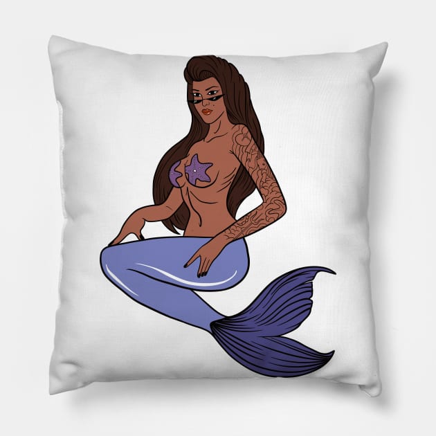 Tattooed mermaid Pillow by SYLPAT