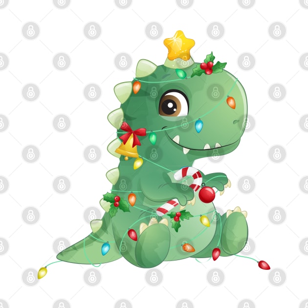 Cute Christmas Tree T Rex Dinosaur by P-ashion Tee