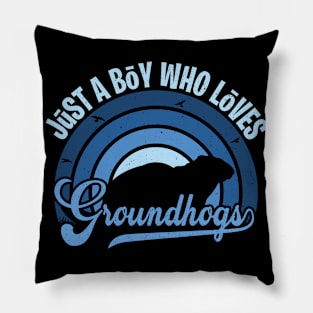 Funy Quote Just A Boy Who Loves groundhogs Blue 80s Retro Vintage Sunset Gift IdeA for boys Pillow