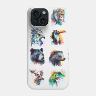 Asian animal set painted with watercolors on a white background in a realistic manner. Phone Case