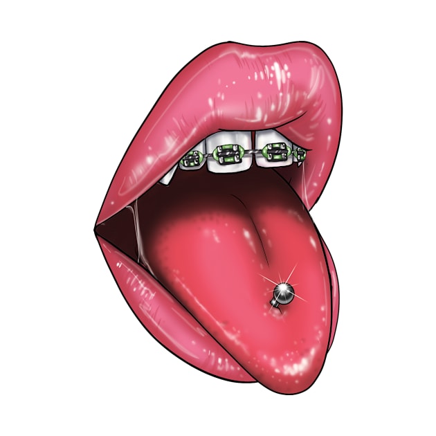 Lips with Tongue Ring by jennyalamode