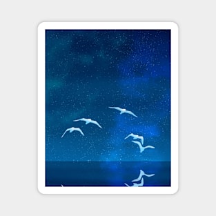 Fantasy Night Time Glowing Bird Reflection Landscape Painting Magnet