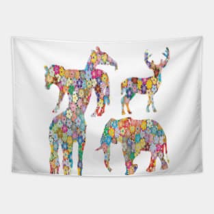 Graphic Flower photo design with form of Elephant, giraffe, zebra and deer. Tapestry