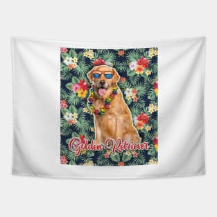 Golden Retriever Summer Funky Hawaiian Tapestry