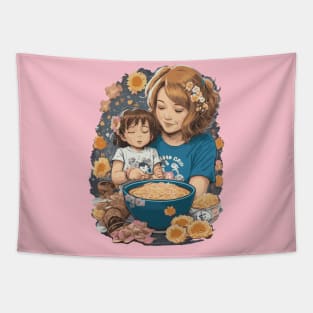 Mom and Daughter Love Ramen Noodles Tapestry
