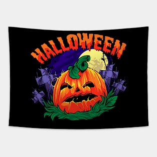 halloween pumpkin illustration perfect t shirt product Tapestry