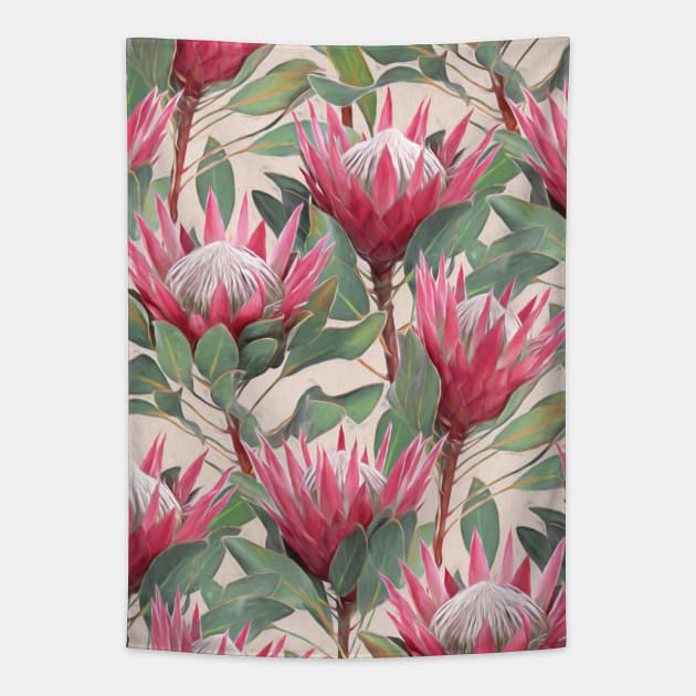 Painted King Proteas on Cream Tapestry by micklyn