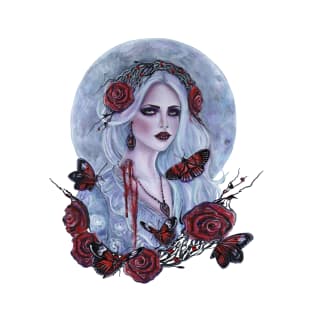 Vampire art with full moon by Renee Lavoie T-Shirt