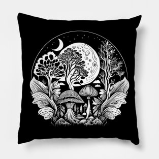 Cottagecore Moon, Mushrooms, Plants and Trees Pillow